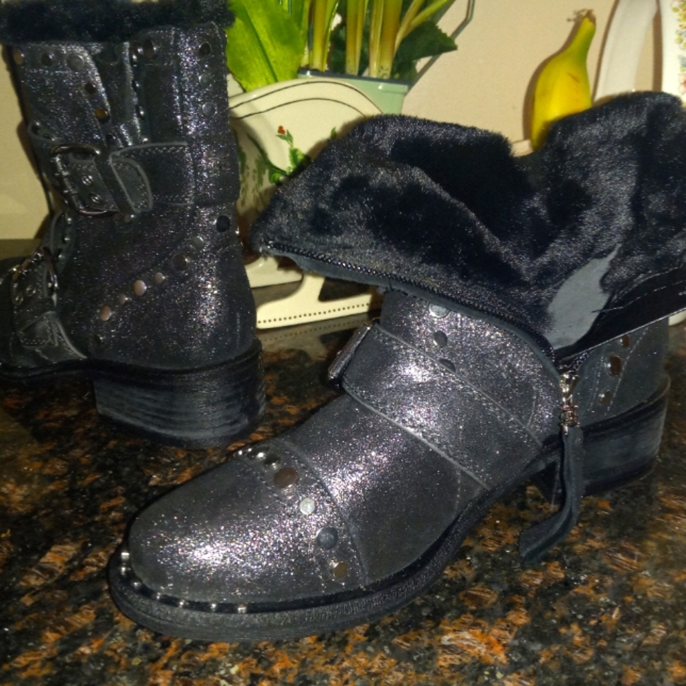 SAM EDELMAN Drea 👢 SUPER CHIC!! Black Silver Sparkle.